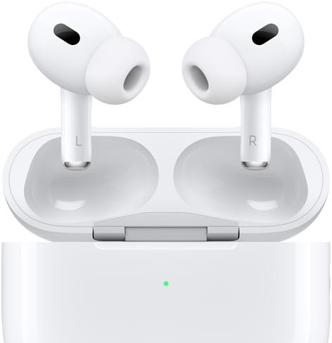 Un paio di AirPods Pro visti di fronte fuori dalla custodia