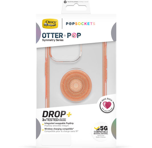 Cover per iPhone 13 Pro OtterBox Otter+Pop - Trasparente e corallo