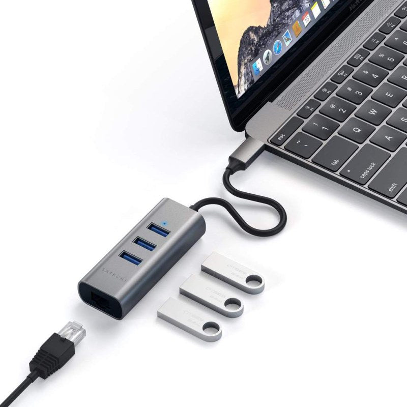 Hub USB di Tipo C 2 in 1 con Ethernet - Grigio Siderale