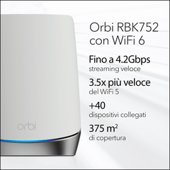 Sistema Orbi WiFi 6 Mesh AX4200 - Router e 1 Satellite (RBK752) - copertura 350mq