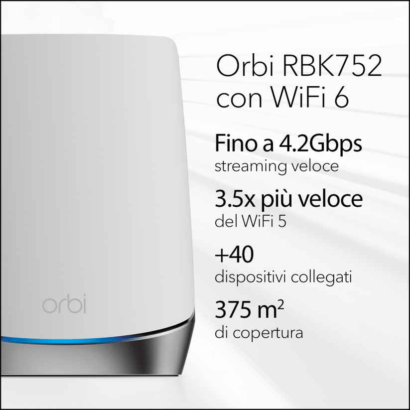 Sistema Orbi WiFi 6 Mesh AX4200 - Router e 1 Satellite (RBK752) - copertura 350mq