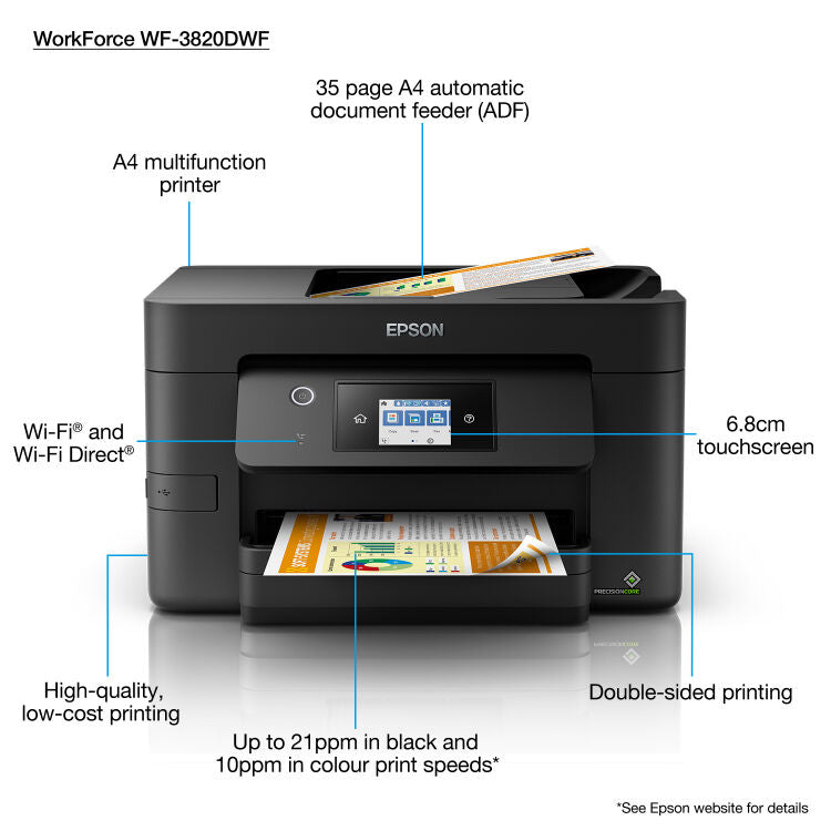 Stampante Multifunzione Epson Workforce Pro WF-3820DWF - Inkjet A4