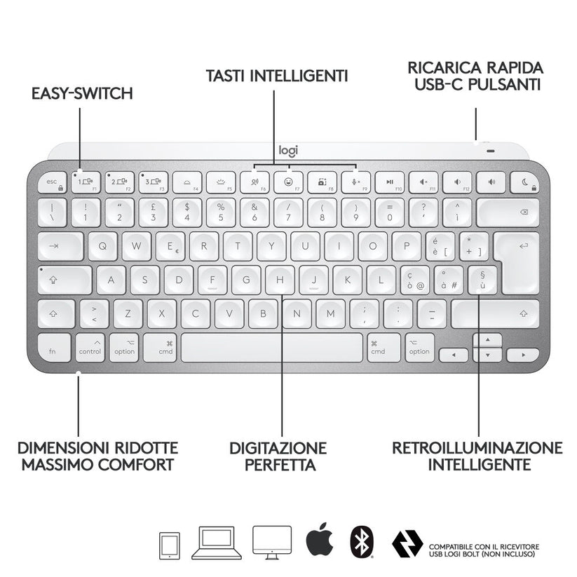 Tastiera Wireless MX Keys Mini Logitech - Grigio chiaro