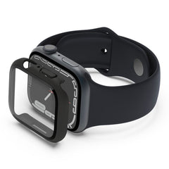 Proteggi schermo antimicrobico + bumper TemperedCurve 2 in 1 per Apple Watch - ScreenForce Nero