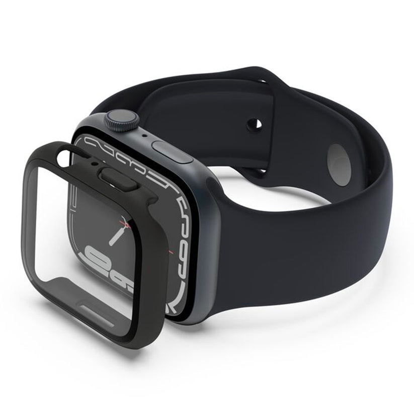 Proteggi schermo antimicrobico + bumper TemperedCurve 2 in 1 per Apple Watch - ScreenForce Nero