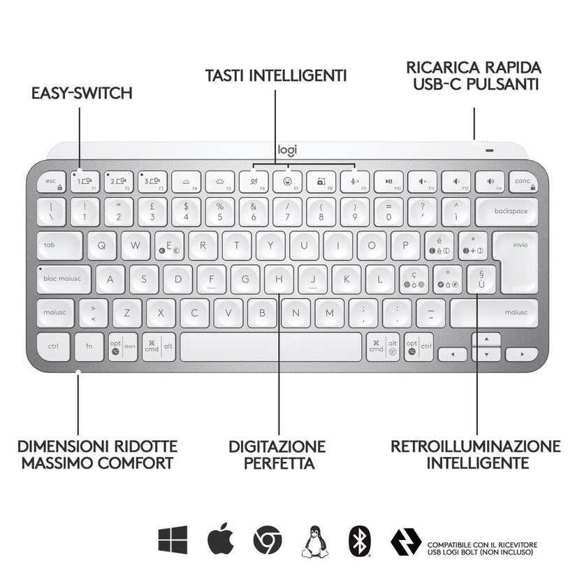 Tastiera Wireless MX Keys Mini - Grigio