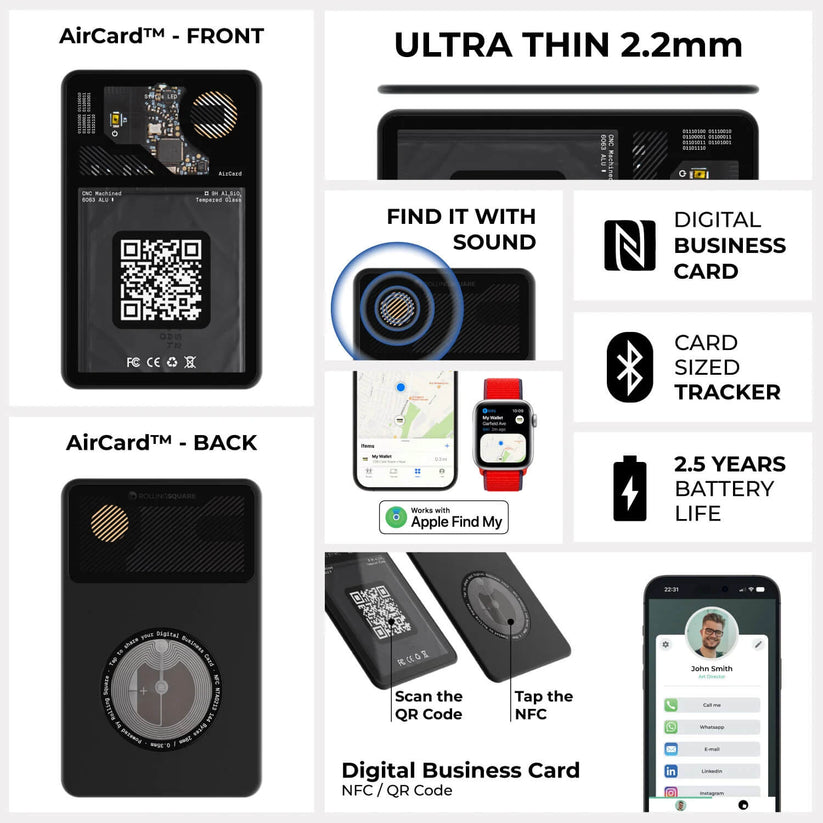 AirCard - Localizzatore Trova Oggetti - Biglietto da Visita NFC e QR Code