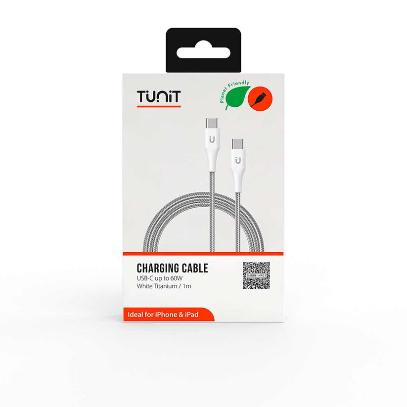 Cavo di ricarica e trasferimento Tunit da USB-C a connettore USB-C 60W 1m - Titanio bianco
