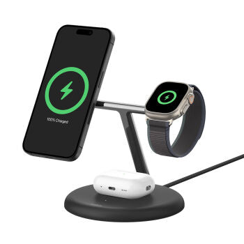 BoostCharge Pro Supporto di ricarica wireless 3 in 1 con tecnologia magnetica Qi2 (15 W) - Nero