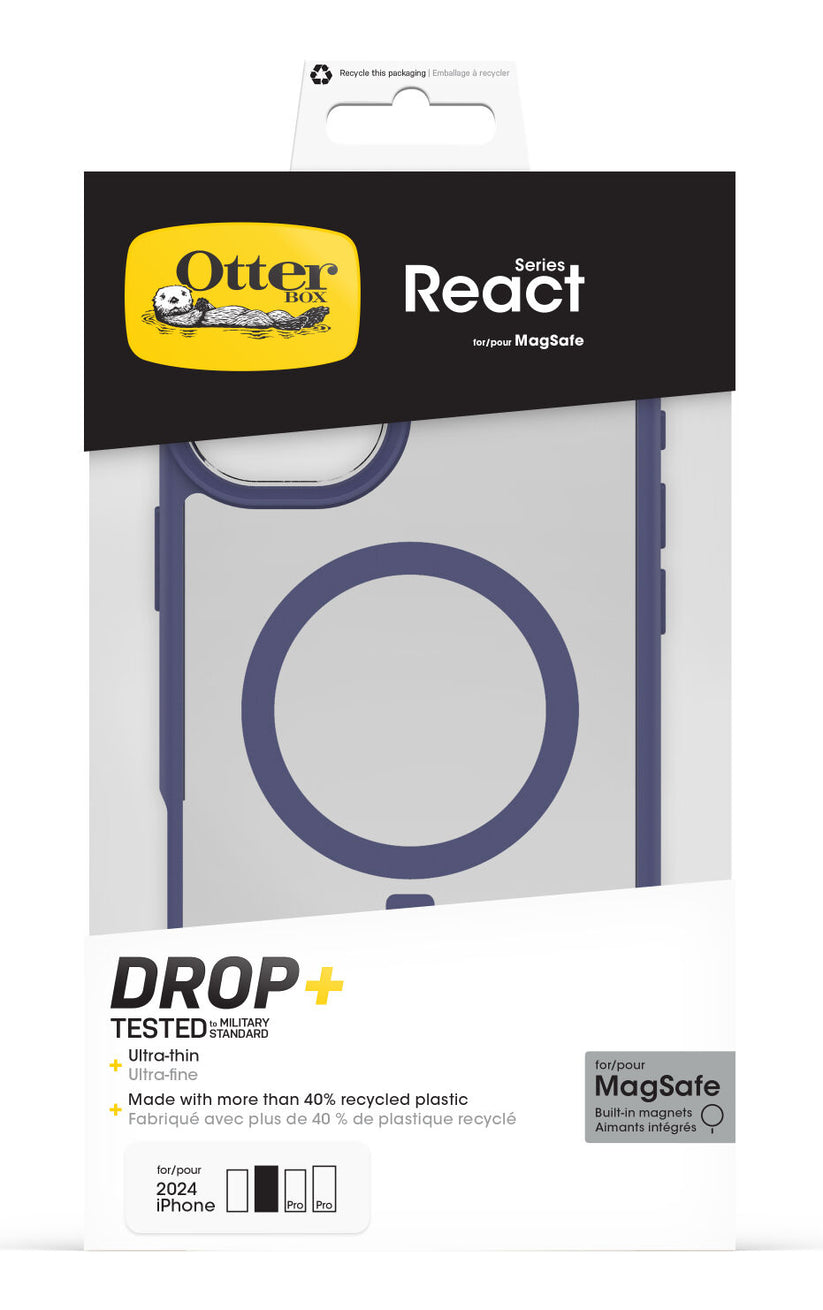 Cover React trasparente con bordi viola per iPhone 16 Plus