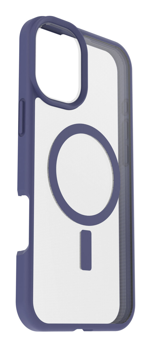 Cover React trasparente con bordi viola per iPhone 16 Plus