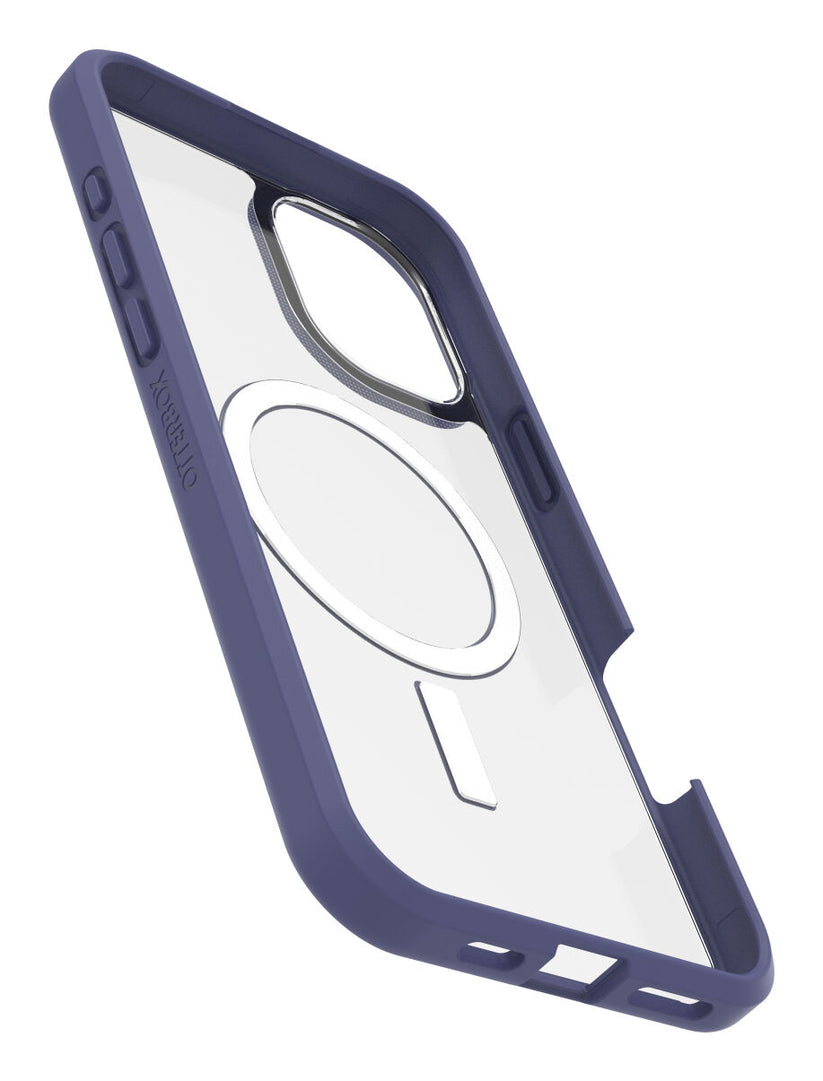 Cover React trasparente con bordi viola per iPhone 16 Plus