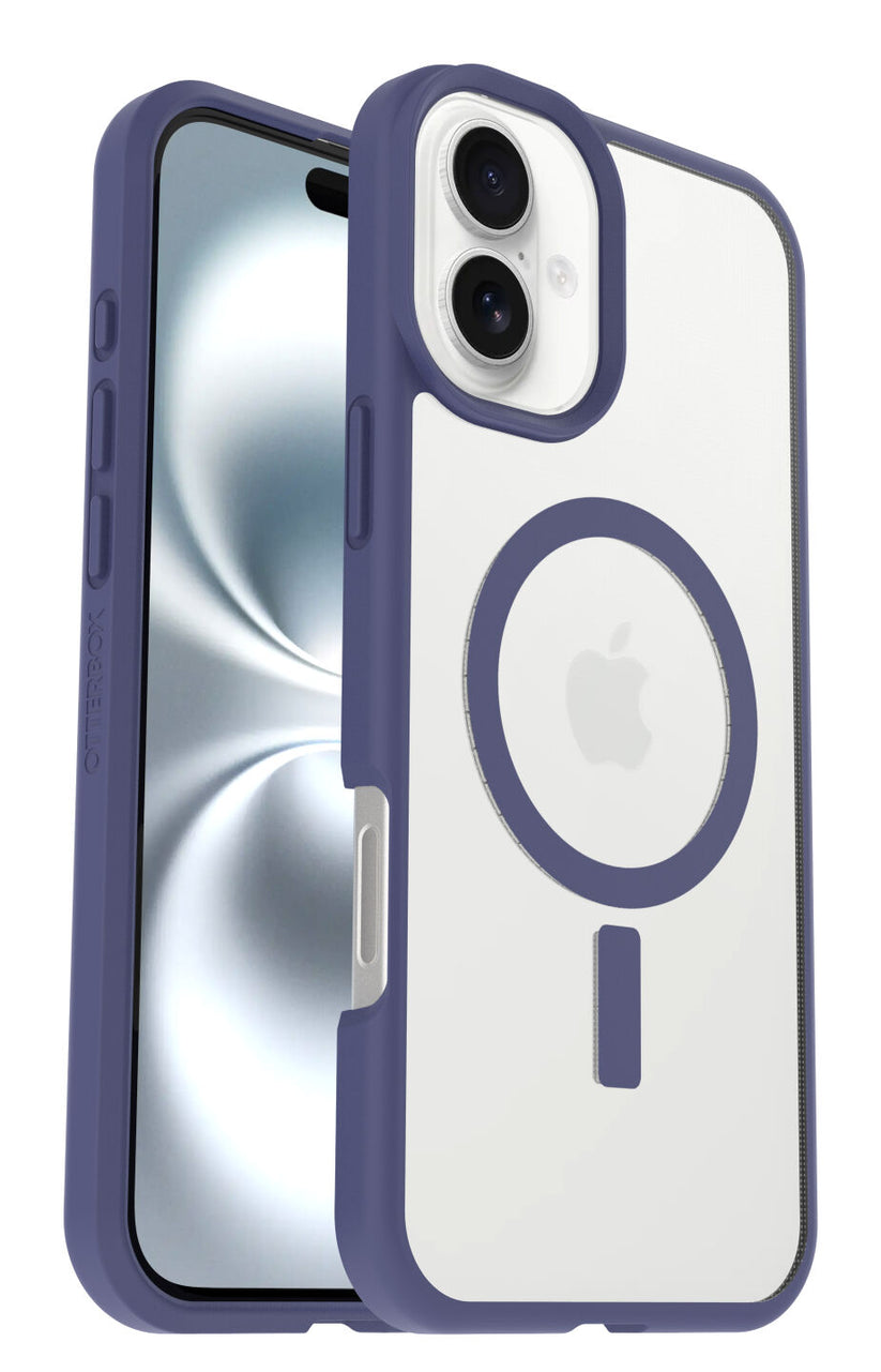 Cover React trasparente con bordi viola per iPhone 16 Plus