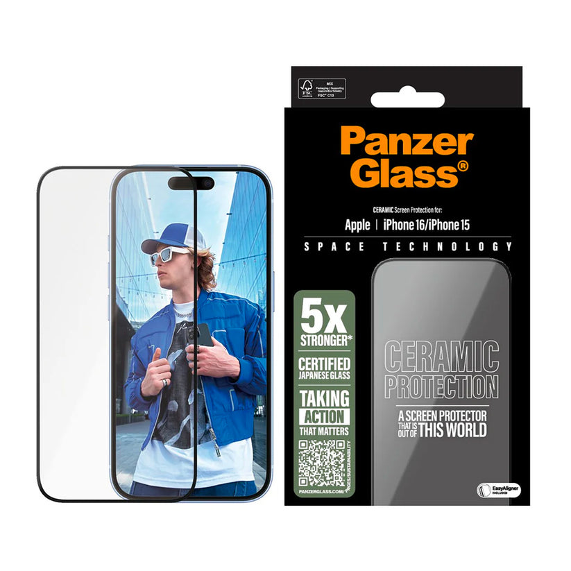 PanzerGlass Ceramic Screen Protector per iPhone 15 e iPhone 16