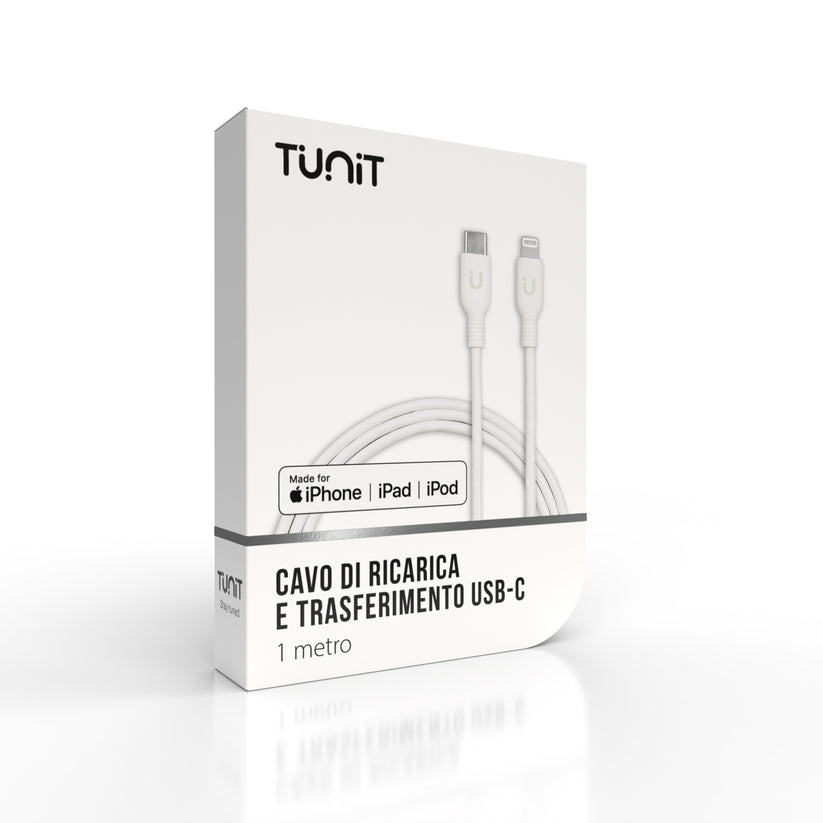 Cavo di ricarica e trasferimento Tunit da USB-C a Lightning - 1mt