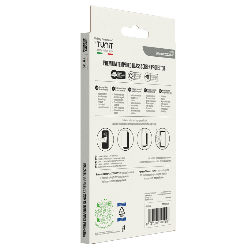 Vetro protettivo Premium Tunit SAFE. by PanzerGlass per iPhone 15 Pro