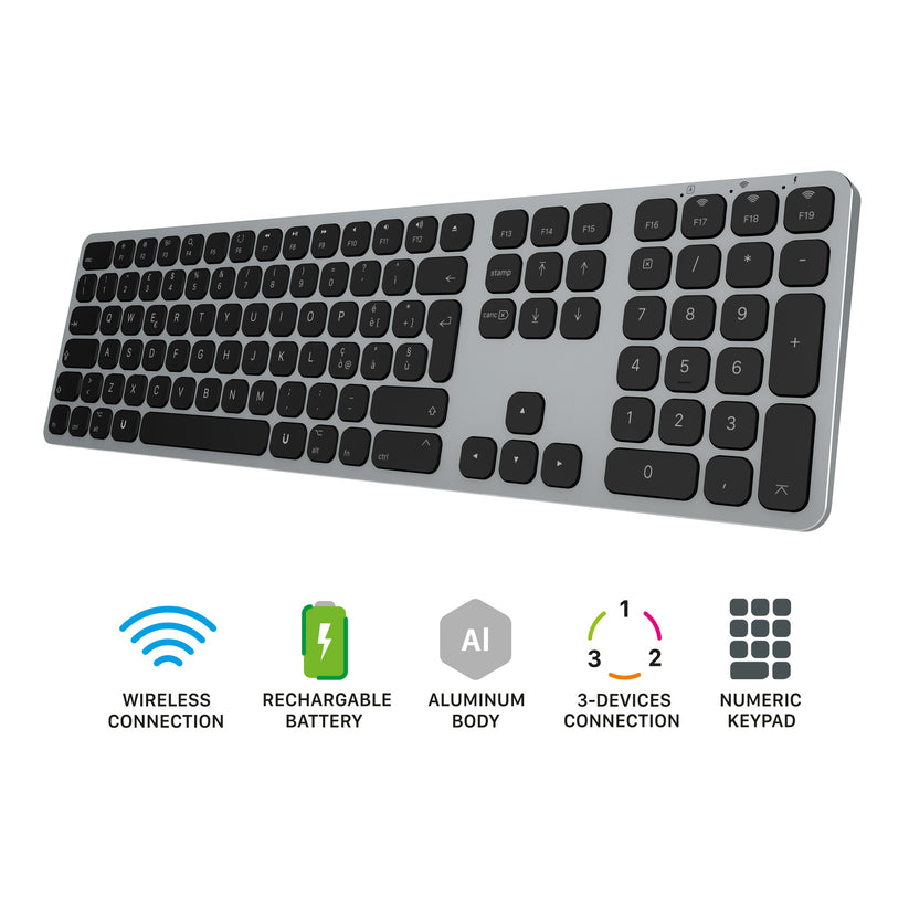Tastiera wireless in alluminio con tastierino numerico - Grigio Siderale | ITA