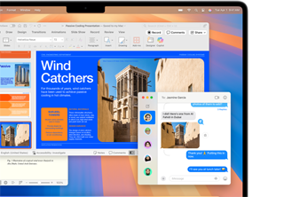 In un MacBook Air da 13 pollici, una foto viene presa dall’app Messaggi e inserita in un report di Microsoft Word, per mostrare il design intuitivo di Mac e la sua somiglianza con iPhone