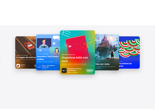 Una selezione di giochi e app disponibili sull’App Store di Apple, affiancati
