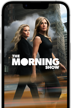 Un iPhone 17e visto di fronte che mostra la serie The Morning Show di Apple TV
