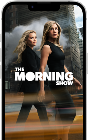 Un iPhone 17e visto di fronte che mostra la serie The Morning Show di Apple TV