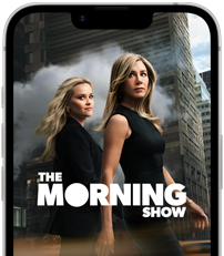 Un iPhone 17e visto di fronte che mostra la serie The Morning Show di Apple TV