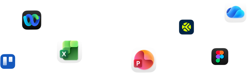Varie icone di app disposte in modo casuale, tra cui Webex, Microsoft Excel e Figma