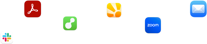 Varie icone di app disposte in modo casuale, tra cui Slack, Zoom e Mail