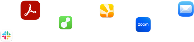 Varie icone di app disposte in modo casuale, tra cui Slack, Zoom e Mail