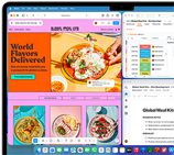 MacBook Air con le app Figma, Zoho e Quip aperte in tre finestre separate per mostrare il multitasking