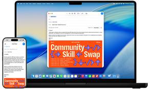 iPhone 16 e MacBook Pro 14 pollici, sull’iPhone c’è la bozza di un’email che compare anche sul display del MacBook Pro.