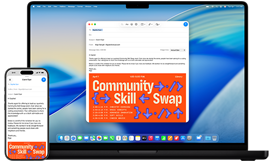iPhone 16 e MacBook Pro 14 pollici, sull’iPhone c’è la bozza di un’email che compare anche sul display del MacBook Pro.