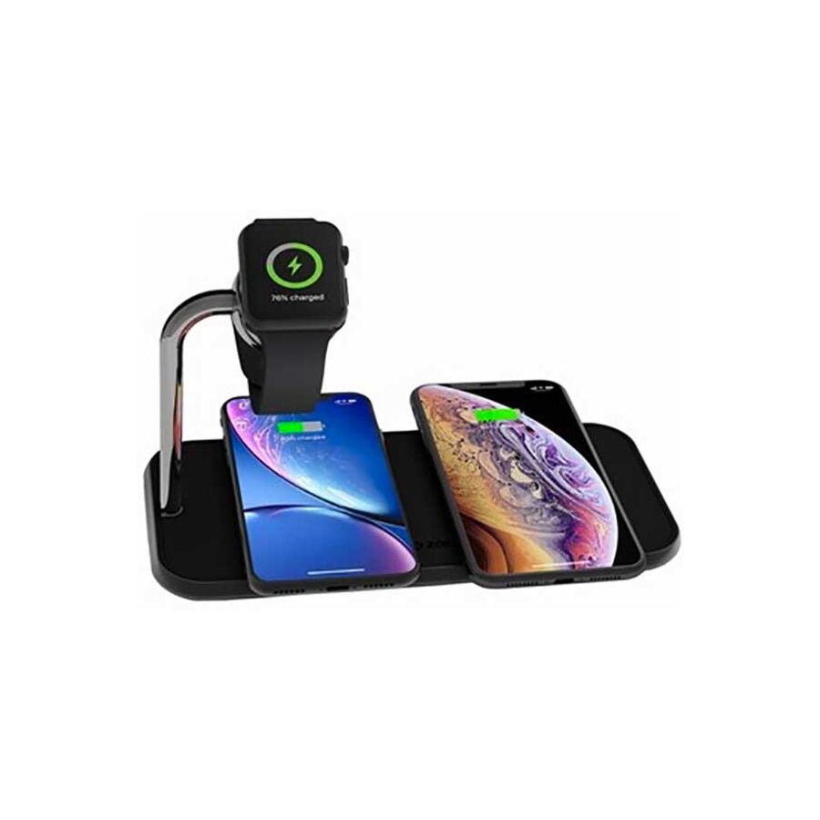 Tappetino di Ricarica Wireless QI Doppio + Watch 10W - Alluminio nero