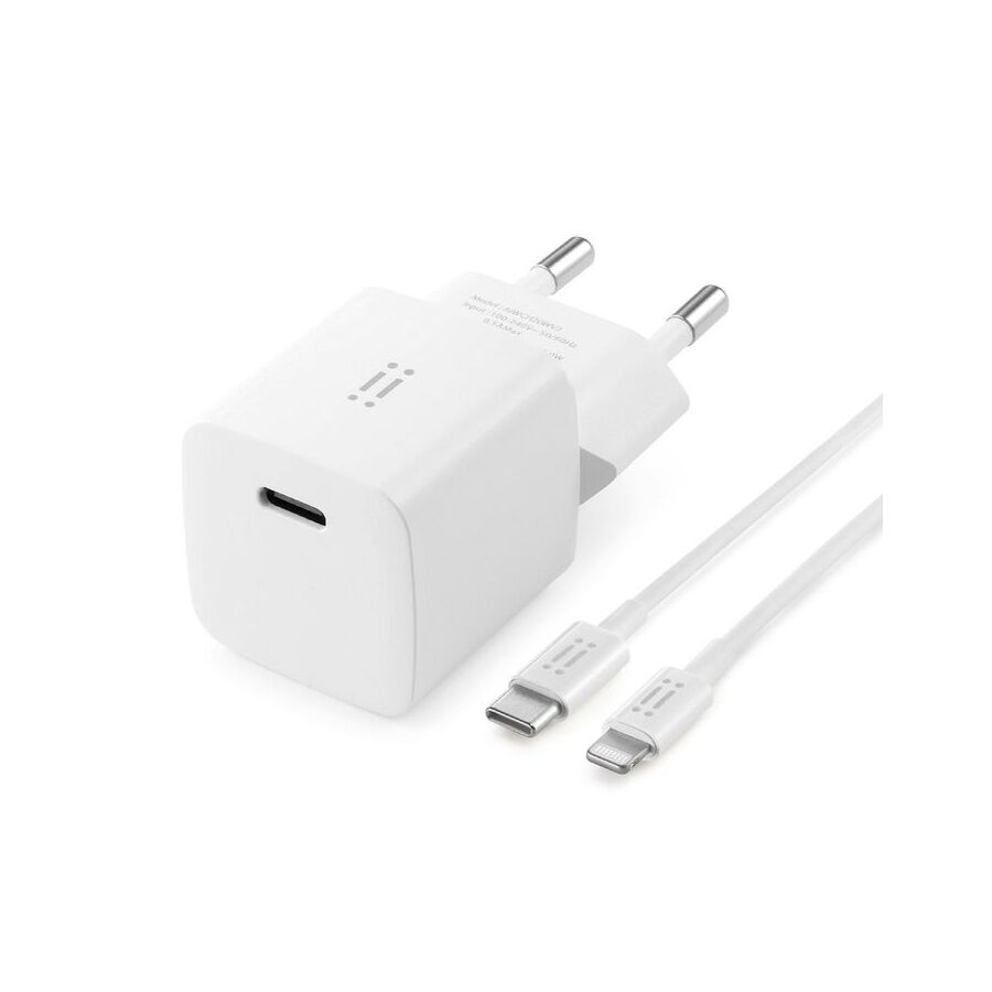 Alimentatore da rete USB-C 20W GaN + cavo Lightning/USB-C MF