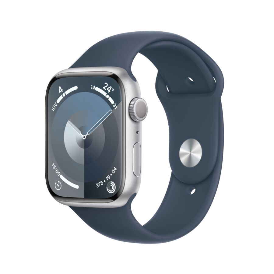 Apple Watch Series 9 GPS Cassa in Alluminio Argento con Cinturino Sport Blu Tempesta - 45mm M/L [Ricondizionato]