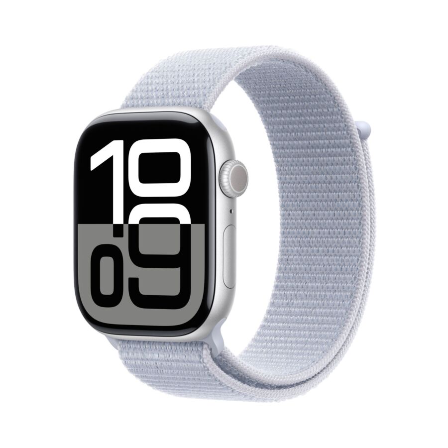 Apple Watch Series 10 GPS + Cellular Cassa in Alluminio Argento con Cinturino Sport Loop Blu Nuvola - 46mm