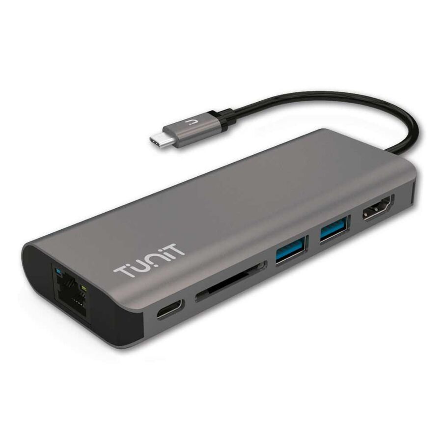 Tunit Hub USB-C 6 in 1 in alluminio grigio siderale con Power Delivery