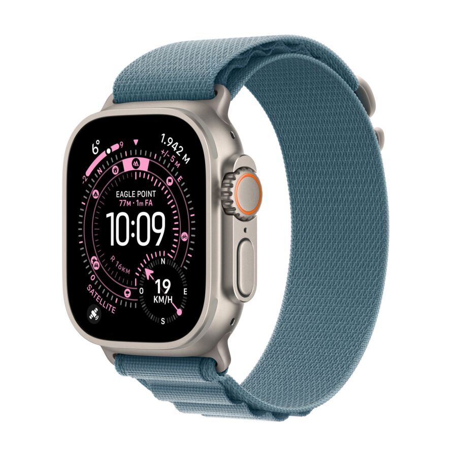 Apple Watch Ultra 3 GPS + Cellular - Cassa 49mm in Titanio con Alpine Loop Blu Chiaro - Large