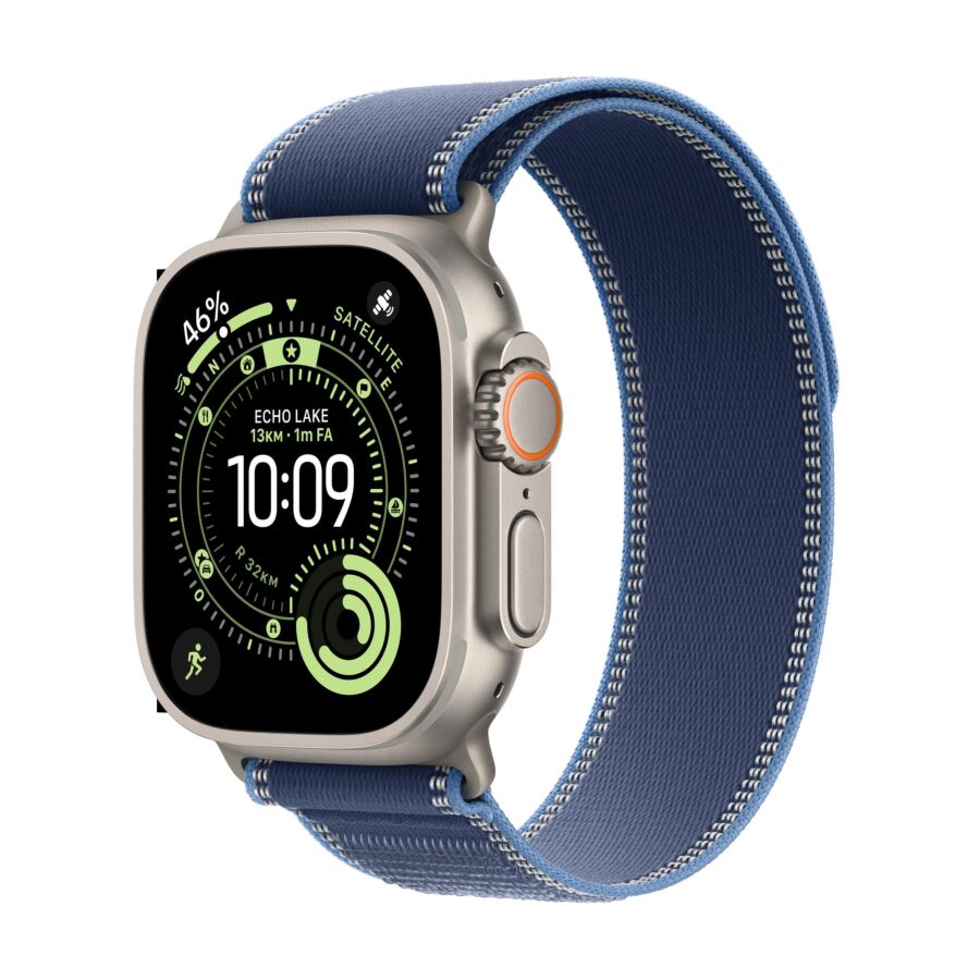 Apple Watch Ultra 3 GPS + Cellular - Cassa 49mm in  Titanio con Trail Loop Blu/Blu Acceso - S/M