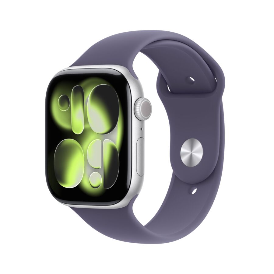 Apple Watch Series 11 GPS 46mm Cassa Alluminio Argento con Sport Band Viola Nebbia - M/L