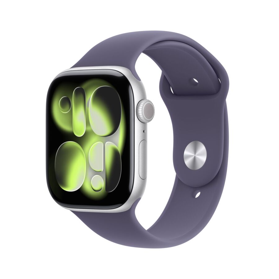 Apple Watch Series 11 GPS + Cellular 46mm Cassa Alluminio Argento con Sport Band Viola Nebbia - S/M