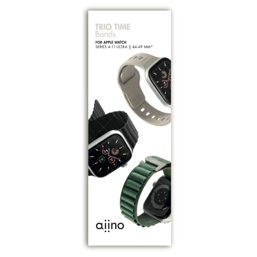 Aiino Trio One – Confezione 3 cinturini per Apple Watch Series 4–11 (44/45/46mm) e Ultra (49mm)