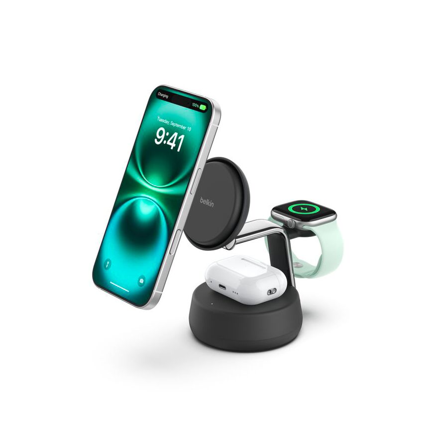 Dock di ricarica magnetica 3 in 1 con Qi2 da 25 W - Nero carbone