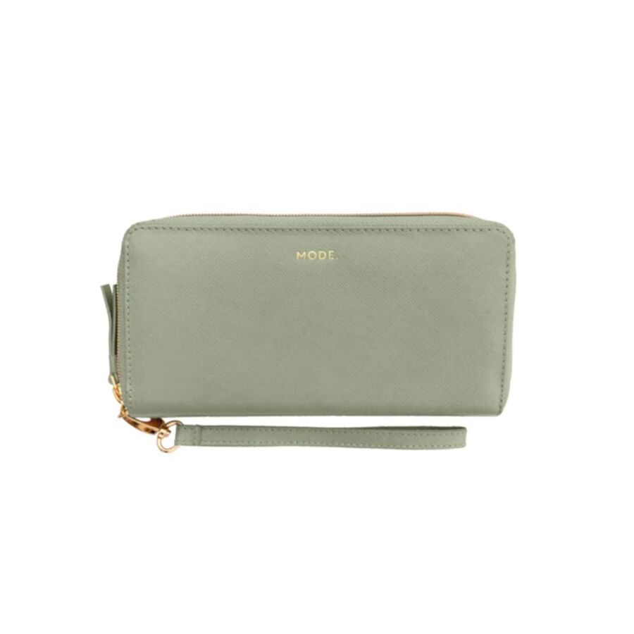 Portafoglio in pelle LA Purse di dbramante1928 Mode con tasca per iPhone verde salvia
