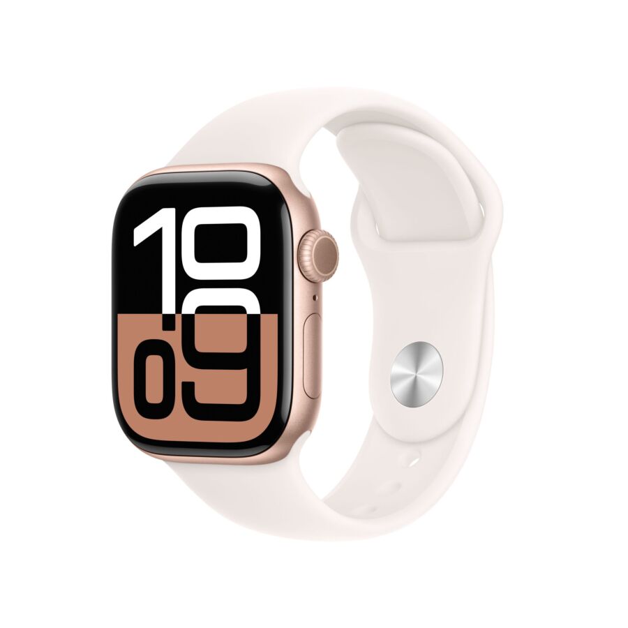 Apple Watch Series 10 GPS Cassa in Alluminio Oro Rosa con Sport Band Rosa Fard - S/M