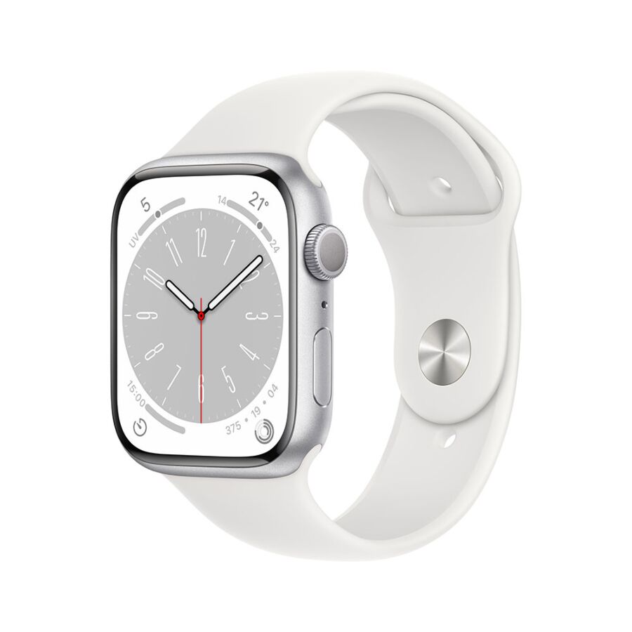 Watch Serie 8 GPS - Cassa in Alluminio Argento con Cinturino Sport Bianco