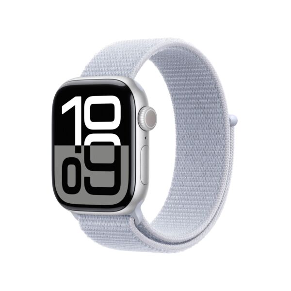 Apple Watch Series 10 GPS Cassa in Alluminio Argento con Cinturino Sport Loop Blu Nuvola