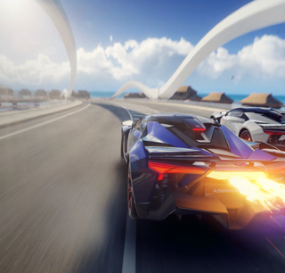 Fotogramma di un videogioco che mostra un’auto in corsa lungo una strada piena di curve.