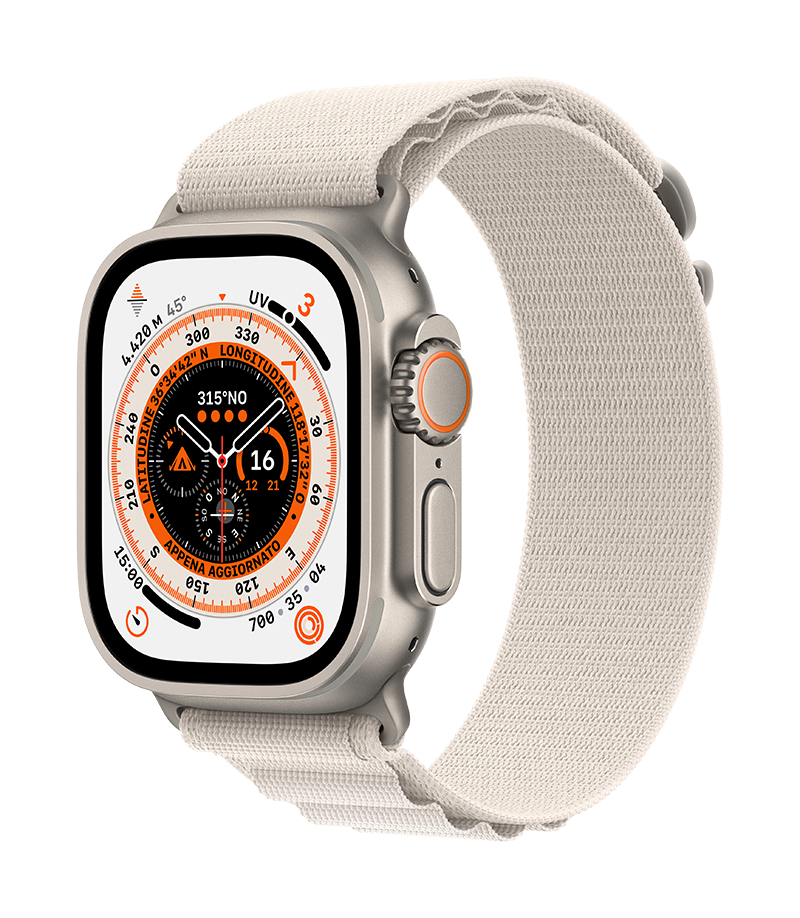 Apple_Watch_Ultra_Cellular_49mm_Titanium_Starlight_Alpine_Loop_34FR_Screen__ITIT