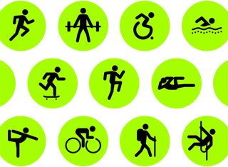 Tre file di icone degli allenamenti che mostrano vari sport.